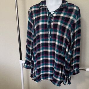 Super SOFT Plus Size Flannel Lace Up Pop Over Shirt Size 26/28